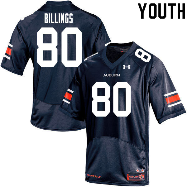 Auburn Tigers Youth Jackson Billings #80 Navy Under Armour Stitched College 2020 NCAA Authentic Football Jersey SJB8274ZG